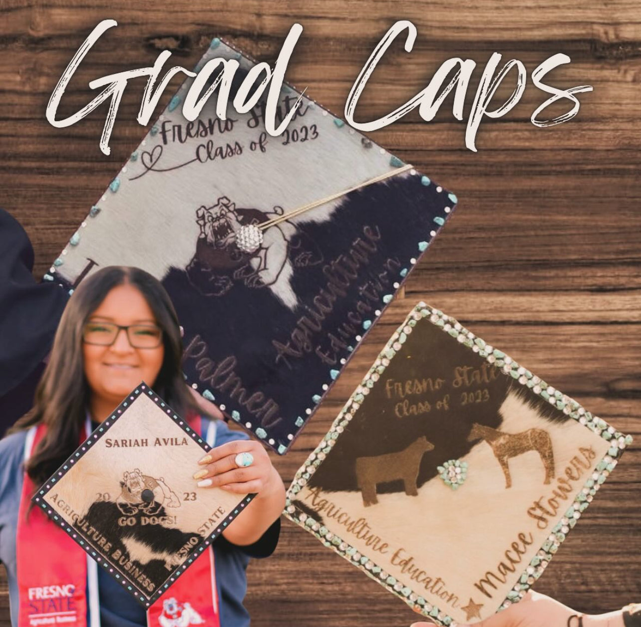 Cowhide Engraved Grad Cap