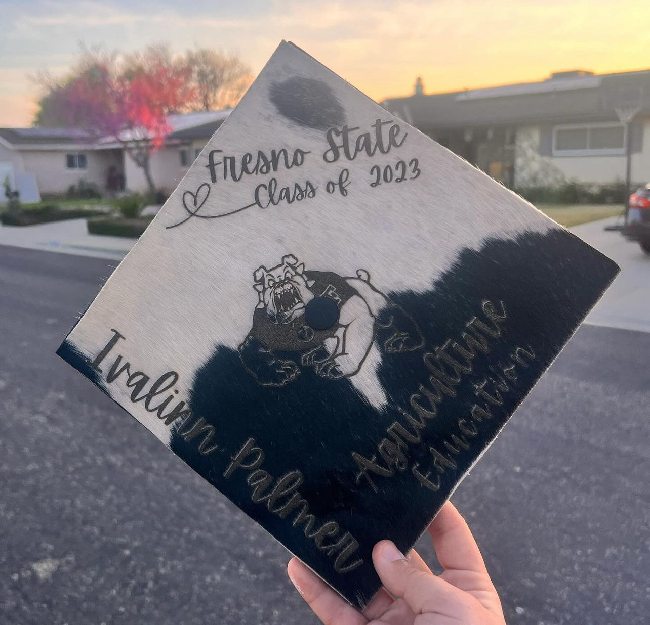 Cowhide Engraved Grad Cap