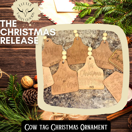 Cow tag Christmas ornament